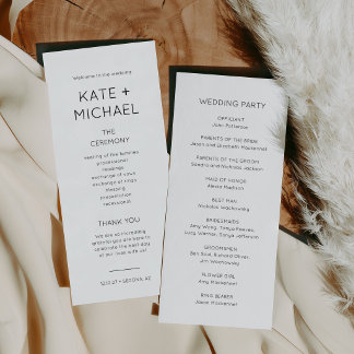Elegant Black and White Wedding Program Card