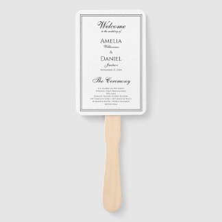 Elegant Black and White Wedding Program Hand Fan