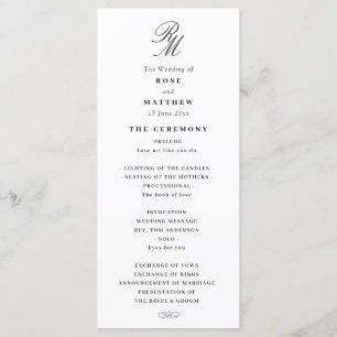 Elegant black and white wedding program programme