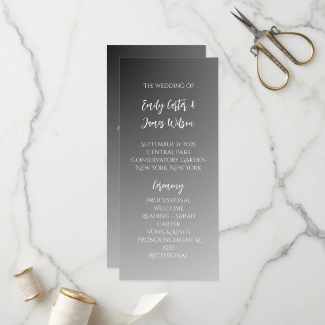 Elegant Black And White Wedding Programme (Front/Back In Situ)
