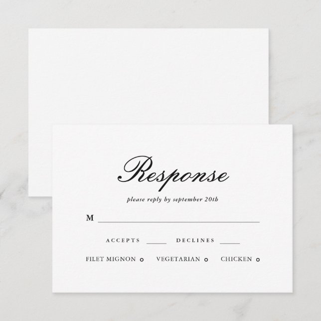 Elegant Black and White Wedding RSVP Card (Front/Back)