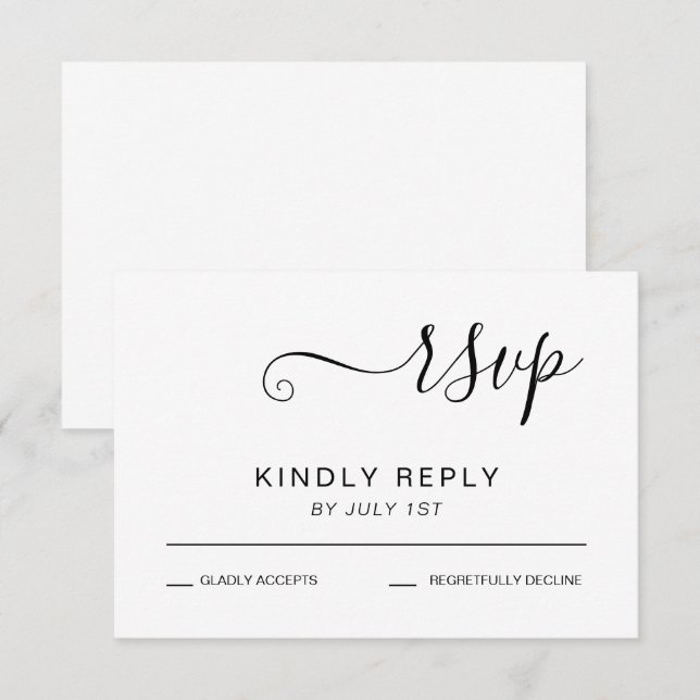 Elegant black and white Wedding RSVP Card (Front/Back)
