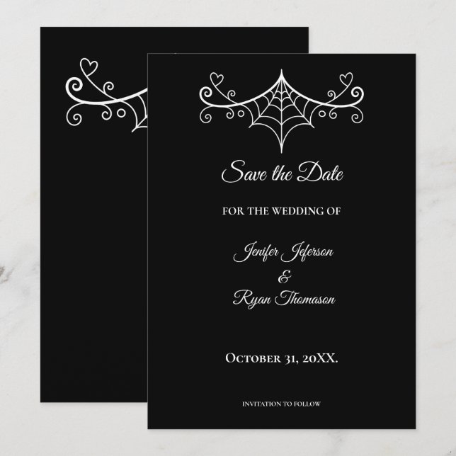 Elegant black and white wedding save the date announcement (Front/Back)