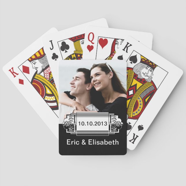 Elegant Black and White Wedding Souvenir Photo Playing Cards (Back)