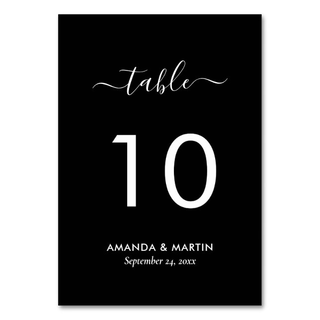 Elegant Black and White Wedding Table Number (Front)