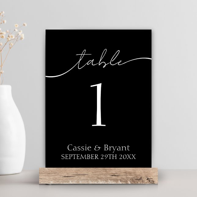 Elegant Black and White Wedding Table Number (Modern Rustic Wedding Table Number in wood stand)