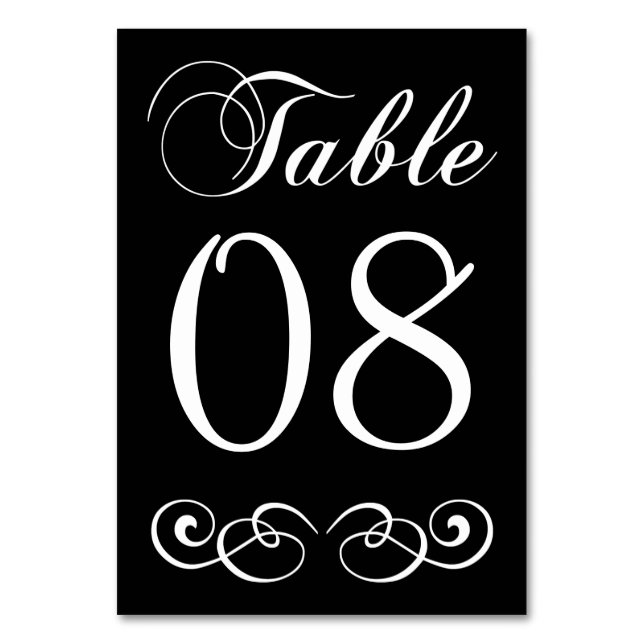 Elegant Black And White Wedding Table Number (Front)