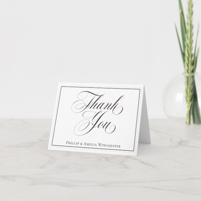 Elegant Black and White Wedding Thank You (Front)