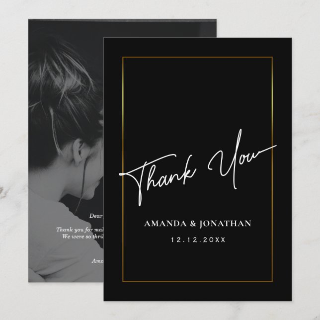 Elegant Black and White Wedding Thank You Card (Front/Back)