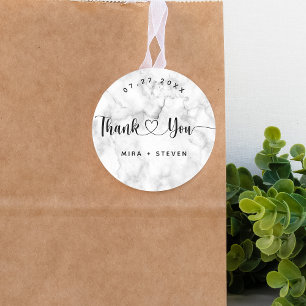 Elegant Black and white wedding thank you  Classic Classic Round Sticker