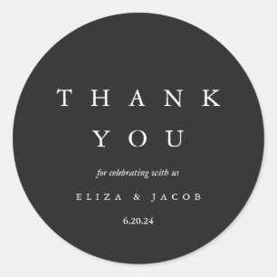 Elegant Black and White Wedding Thank You Classic Round Sticker