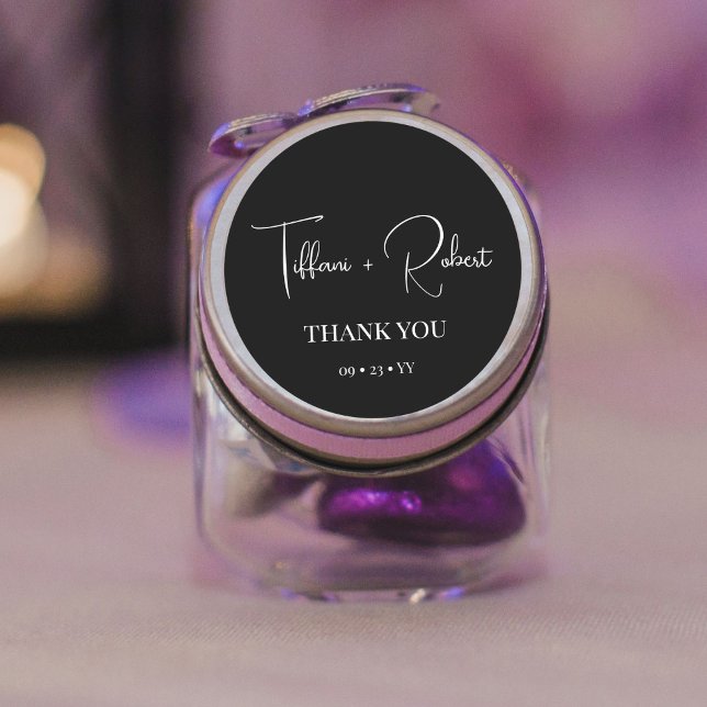 Elegant Black and White Wedding Thank You Classic Round Sticker (Creator Uploaded)