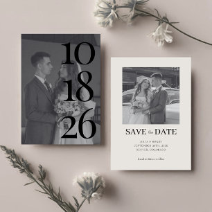 Elegant Black and White Wedding Two Photo QR Code Save The Date