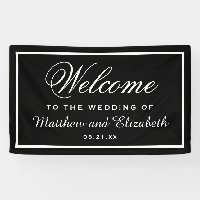 Elegant Black and White Wedding Welcome Banner (Horizontal)