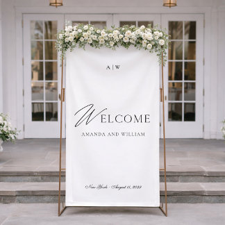 Elegant Black and White Wedding Welcome Banner
