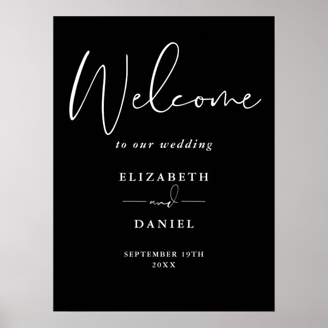 Elegant Black And White Wedding Welcome Sign (Front)