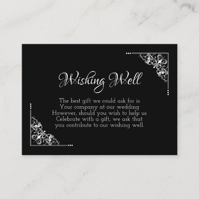 Elegant Black and White Wedding Wishing Well Enclosure Card (Front)