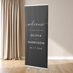 Elegant Black and White Welcome Wedding Retractable Banner