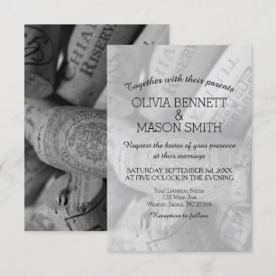 Elegant Black and White Wine Cork Wedding Card