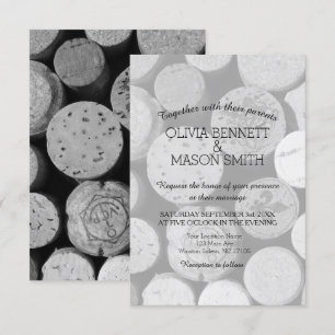 Elegant Black and White Wine Cork Wedding Card