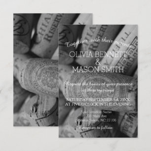Elegant Black and White Wine Cork Wedding Card