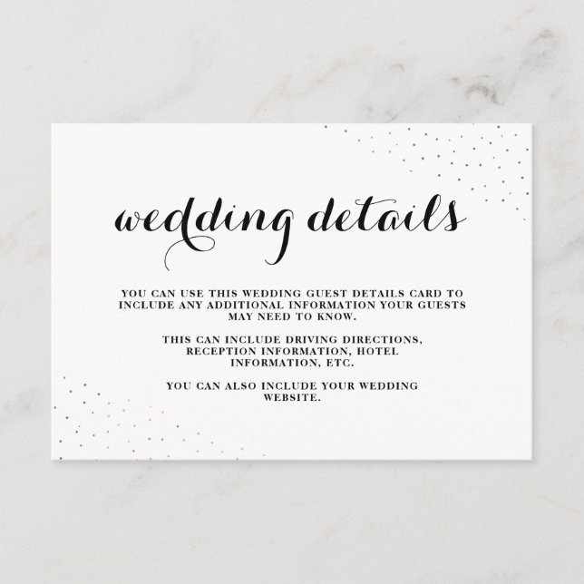 Elegant Black and White with Dots Wedding Details Enclosure Card (Front)
