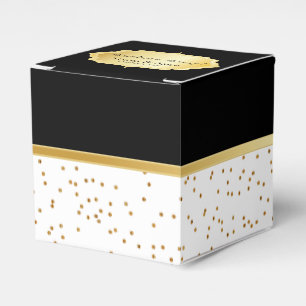 Elegant Black and White with Gold Confetti Dots Favour Box