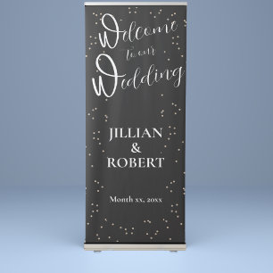 Elegant Black and White With Gold Wedding Retractable Banner