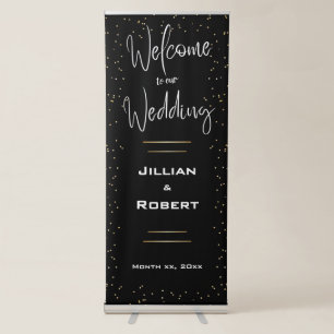Elegant Black and White, With Gold Wedding Retractable Banner