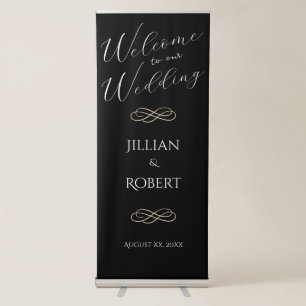 Elegant Black and White With Gold Wedding Retractable Banner