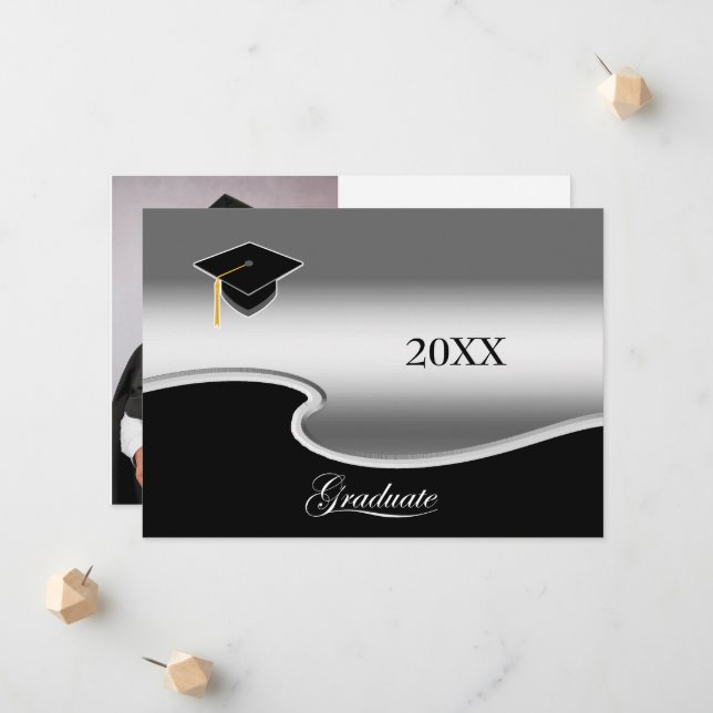 Elegant Black and White with Photo Graduation Announcement (Front/Back In Situ)