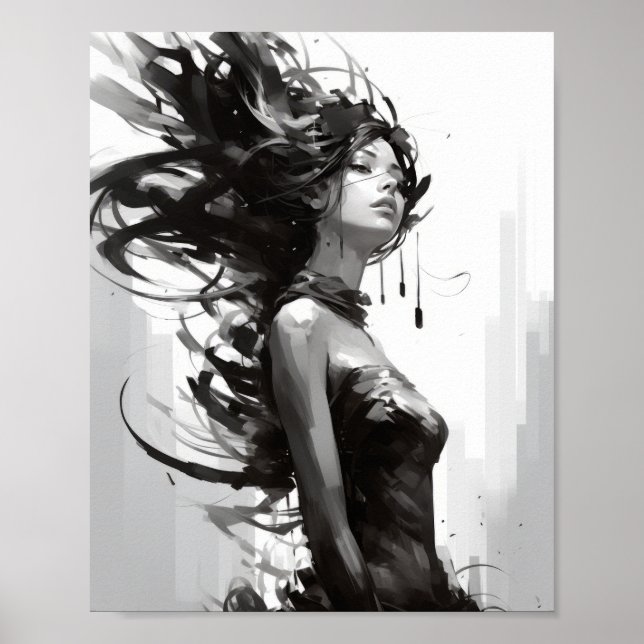 Elegant Black and White Woman Poster - Intricate D (Front)