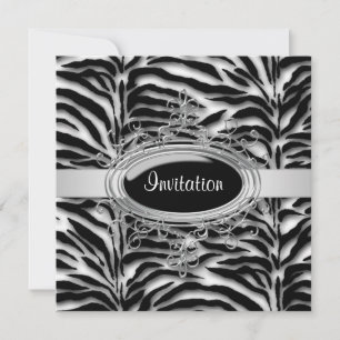 Elegant Black and White Zebra Party Invitation