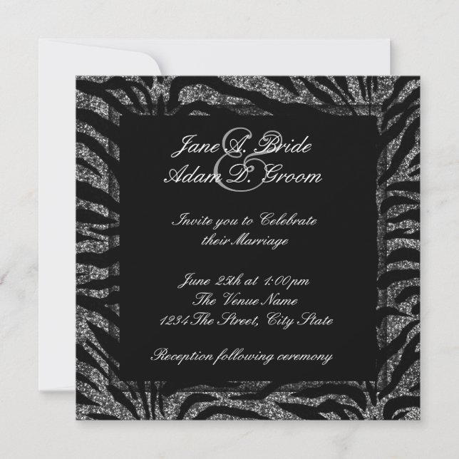Elegant Black and White Zebra Wedding Invitation (Front)