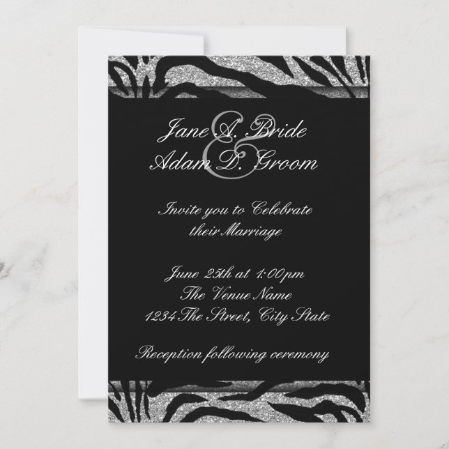 Elegant Black and White Zebra Wedding Invitation (Front)