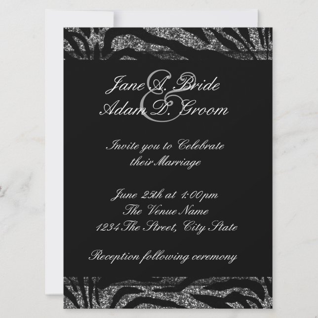 Elegant Black and White Zebra Wedding Invitation (Front)