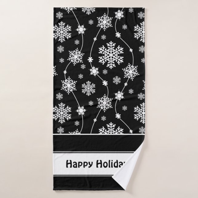 Elegant Black and Winter White Snowflake Patterns Bath Towel Set (Bath Towel)