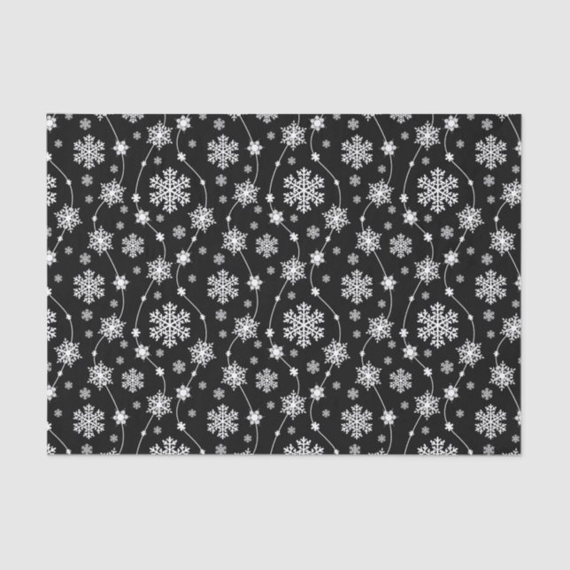 Elegant Black and Winter White Snowflake Patterns Tissue Paper (Front)