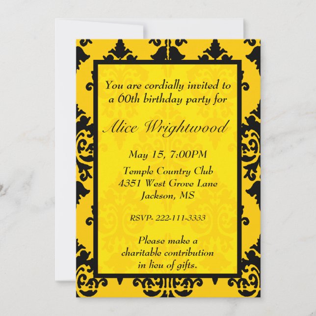 Elegant Black and Yellow Birthday Invitation (Front)