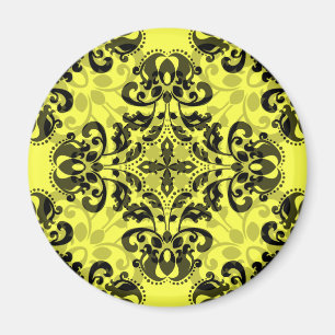Elegant black and yellow damask magnet