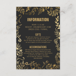 Elegant Black and Yellow Gold Floral Wedding Info Enclosure Card