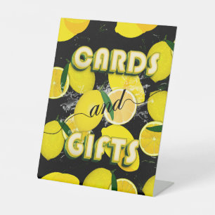 Elegant Black and Yellow Lemon Citrus Summer Party Pedestal Sign
