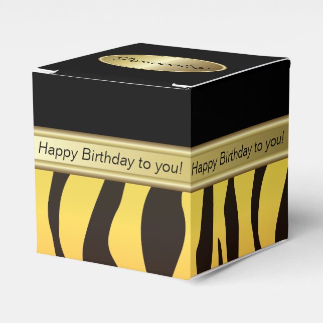 Elegant Black and Yellow Orange Zebra | Birthday Favour Box (Front Side)