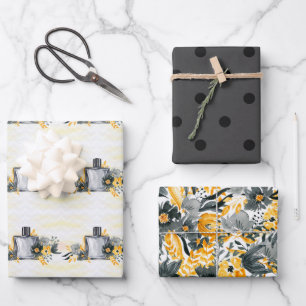 Elegant  Black and yellow Perfume & Floral Wrapping Paper Sheet