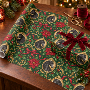Elegant Black Andalusian Christmas Poinsettia Wrapping Paper