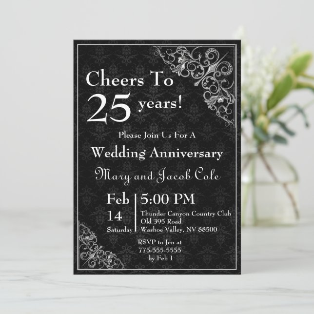 Elegant Black Anniversary Invitation (Standing Front)