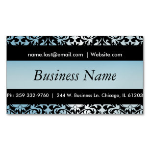 Elegant Black & Aqua Blue Damask Design Magnetic Business Card