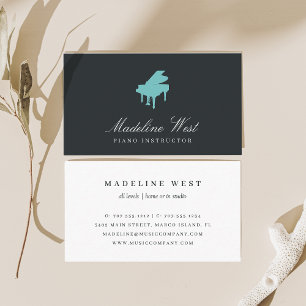 Elegant Black & Aqua Piano Instructor Business Card