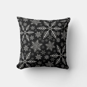 Elegant Black Aqua White Winter Snowflake Cushion