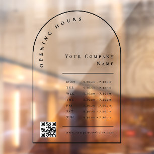 Elegant Black Arch Business Opening Hours QR Code Window Cling